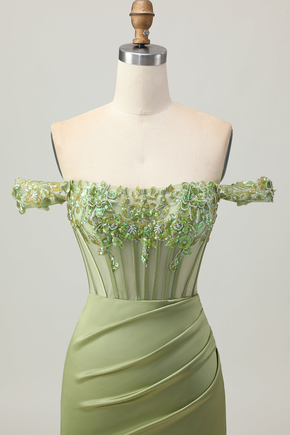 Off The Shoulder Corset Bodycon Green Homecoming Dress with Appliques