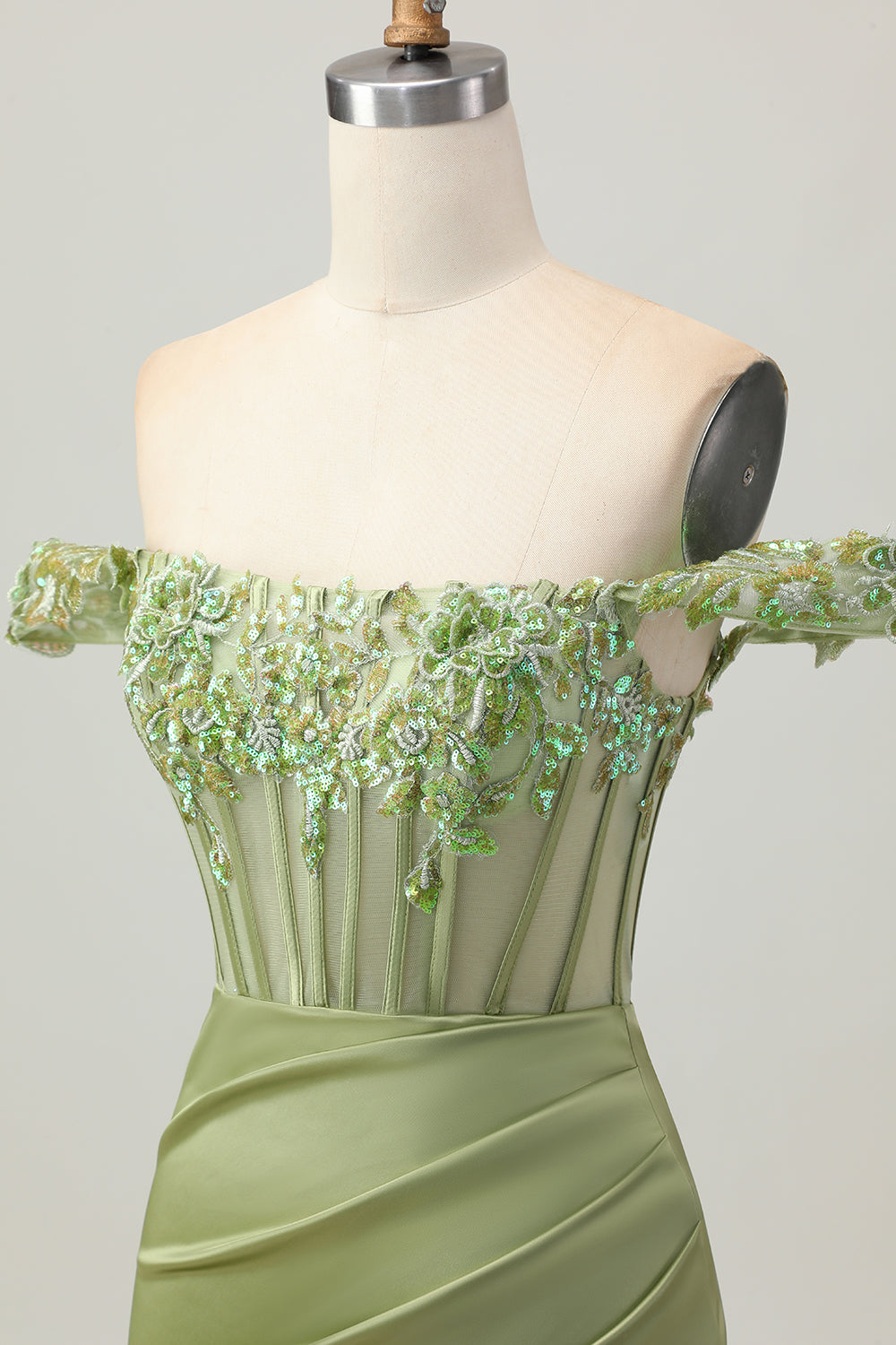 Off The Shoulder Corset Bodycon Green Homecoming Dress with Appliques