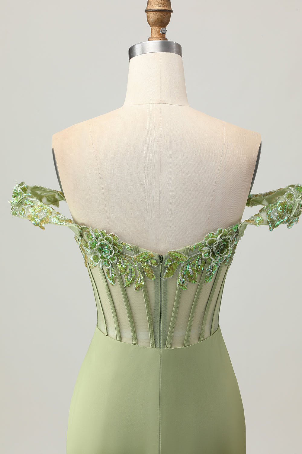 Off The Shoulder Corset Bodycon Green Homecoming Dress with Appliques