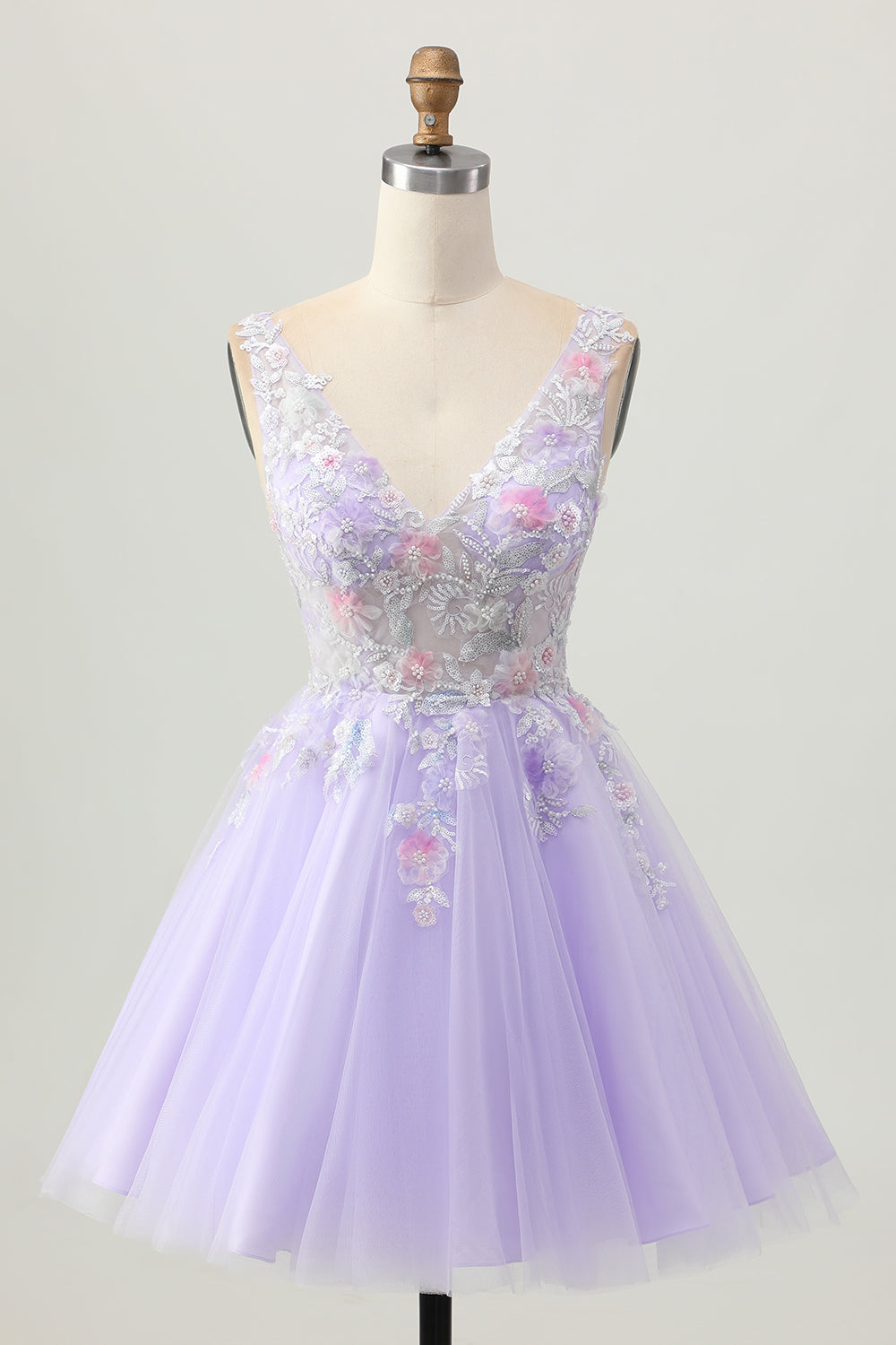 Lilac A Line Beaded Tulle Homecoming Dress With Appliques