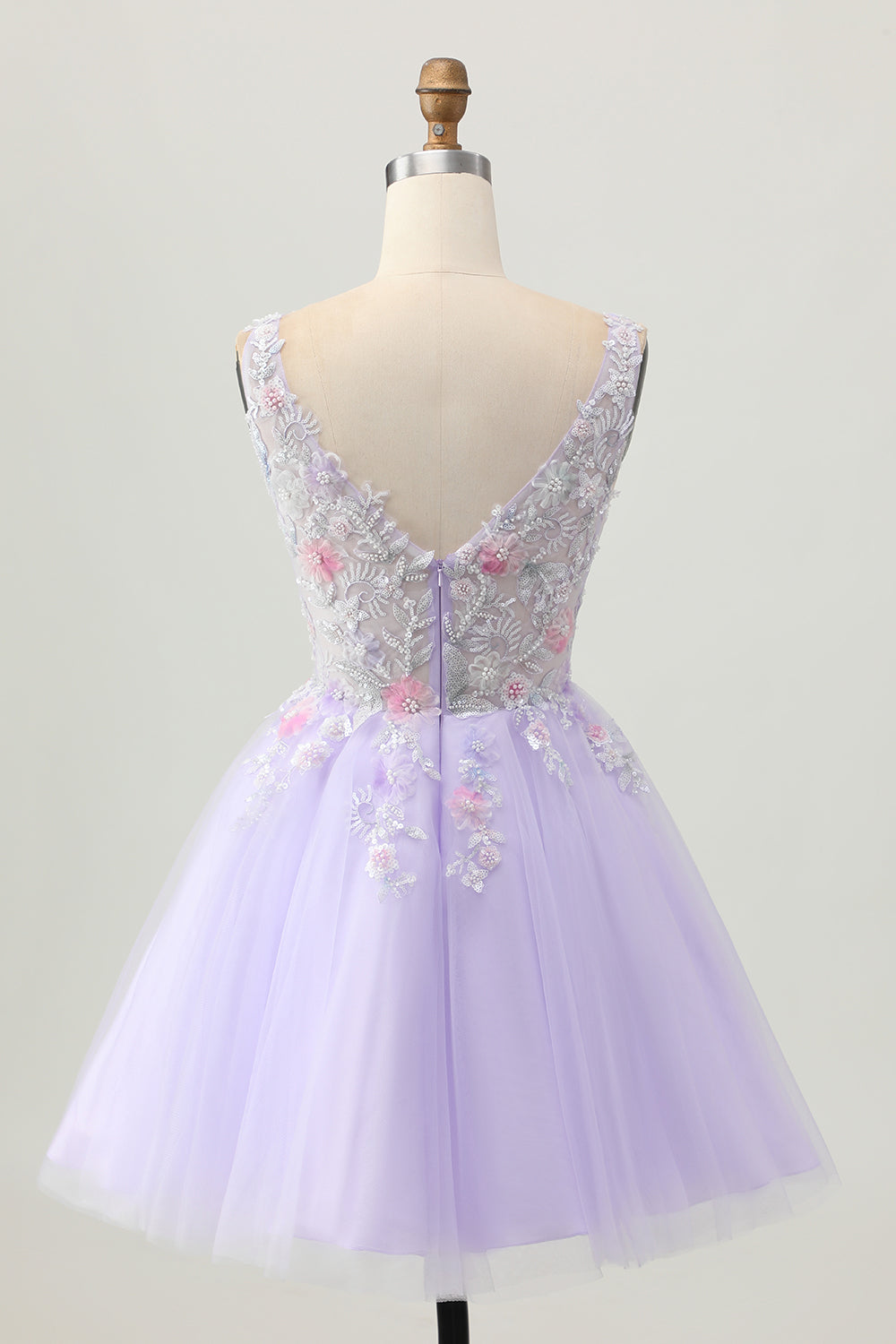 Lilac A Line Beaded Tulle Homecoming Dress With Appliques