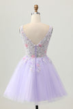 Lilac A Line Beaded Tulle Homecoming Dress With Appliques