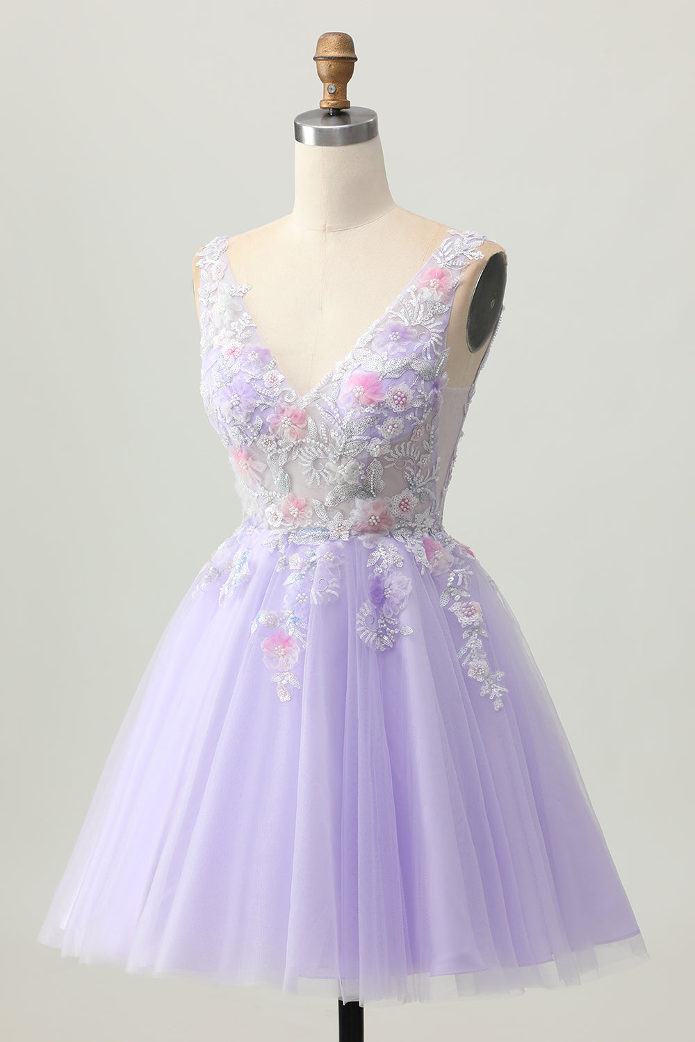 Lilac A Line Beaded Tulle Homecoming Dress With Appliques
