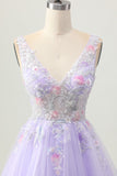Lilac A Line Beaded Tulle Homecoming Dress With Appliques