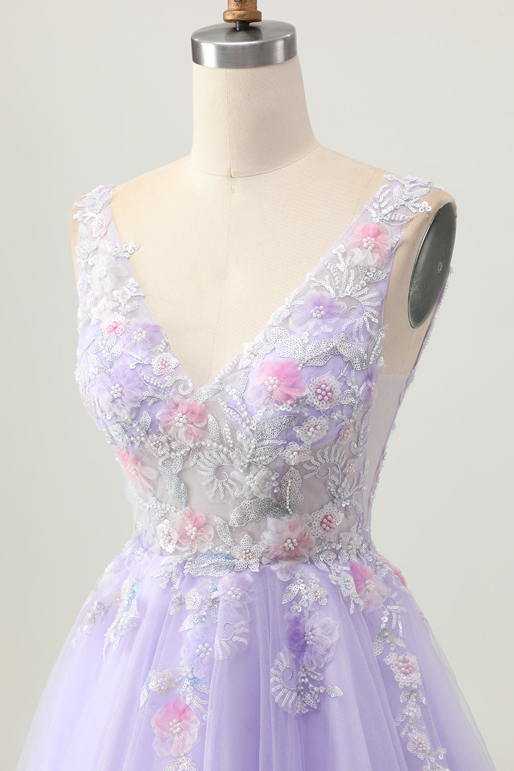 Lilac A Line Beaded Tulle Homecoming Dress With Appliques