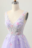 Lilac A Line Beaded Tulle Homecoming Dress With Appliques