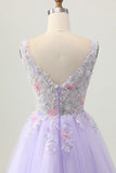 Lilac A Line Beaded Tulle Homecoming Dress With Appliques