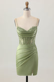 Sage Green Tight Corset Homecoming Dress With Appliques