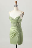 Sage Green Tight Corset Homecoming Dress With Appliques
