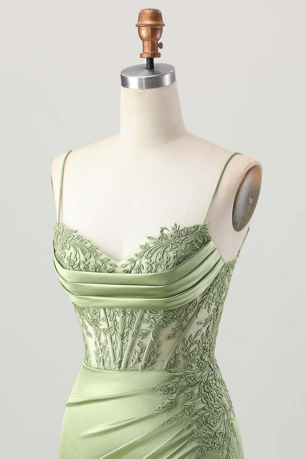 Sage Green Tight Corset Homecoming Dress With Appliques