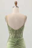 Sage Green Tight Corset Homecoming Dress With Appliques