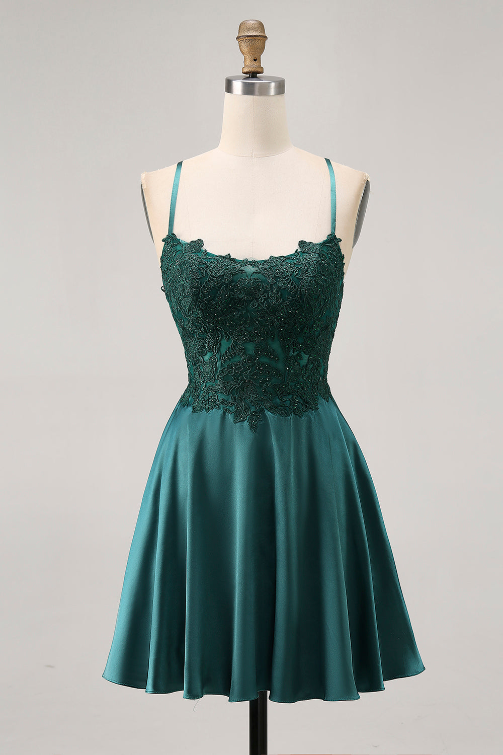 Dark Green Halter A Line Homecoming Dress with Appliques