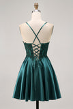 Dark Green Halter A Line Homecoming Dress with Appliques