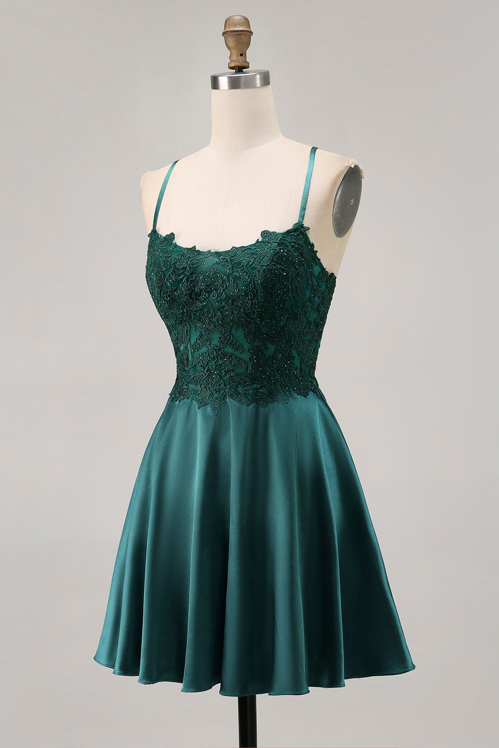 Dark Green Halter A Line Homecoming Dress with Appliques