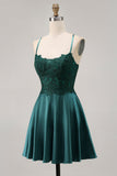 Dark Green Halter A Line Homecoming Dress with Appliques