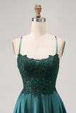 Dark Green Halter A Line Homecoming Dress with Appliques