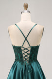 Dark Green Halter A Line Homecoming Dress with Appliques