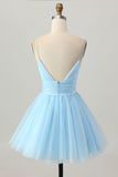 Cute A Line Tulle Blue Homecoming Dress