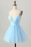 Cute A Line Tulle Blue Homecoming Dress