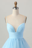 Cute A Line Tulle Blue Homecoming Dress