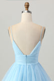 Cute A Line Tulle Blue Homecoming Dress