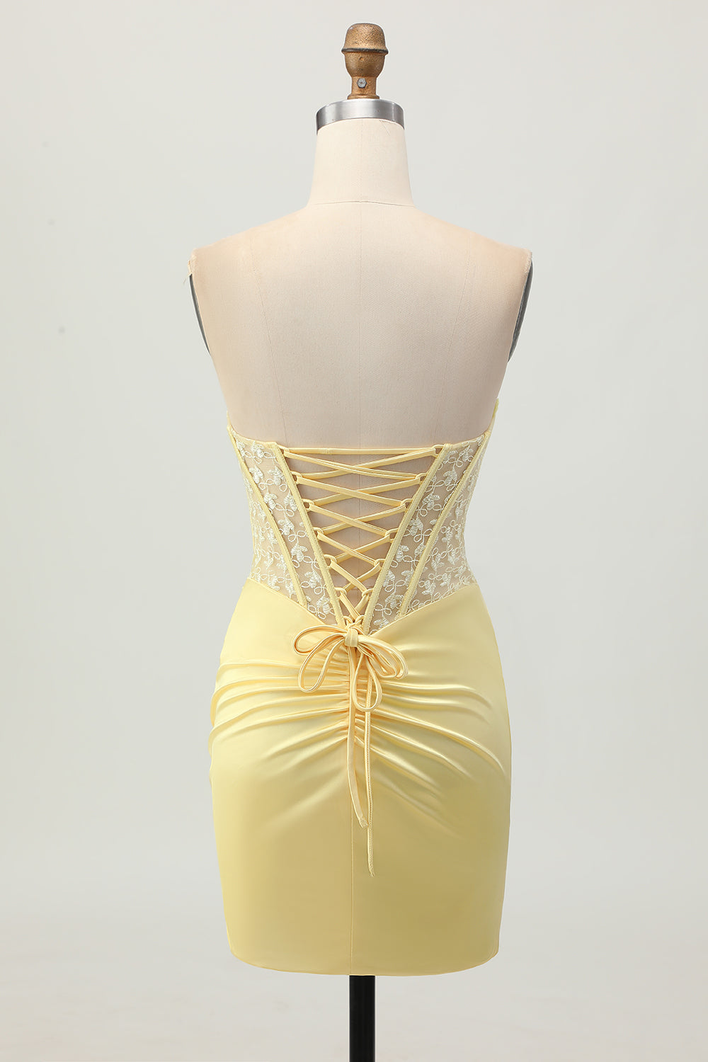 Strapless Corset Ruched Yellow Homecoming Dress With Slit