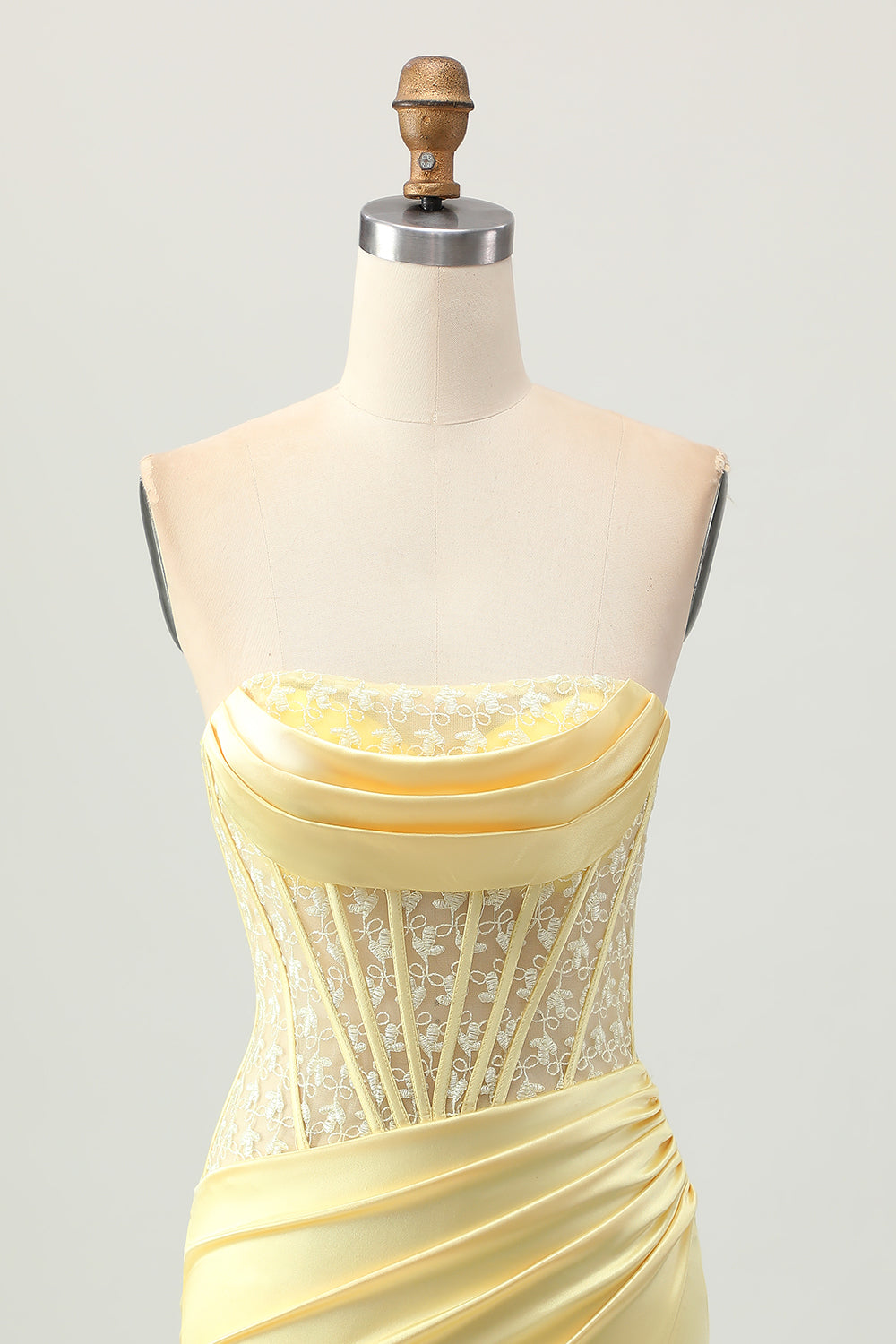 Strapless Corset Ruched Yellow Homecoming Dress With Slit