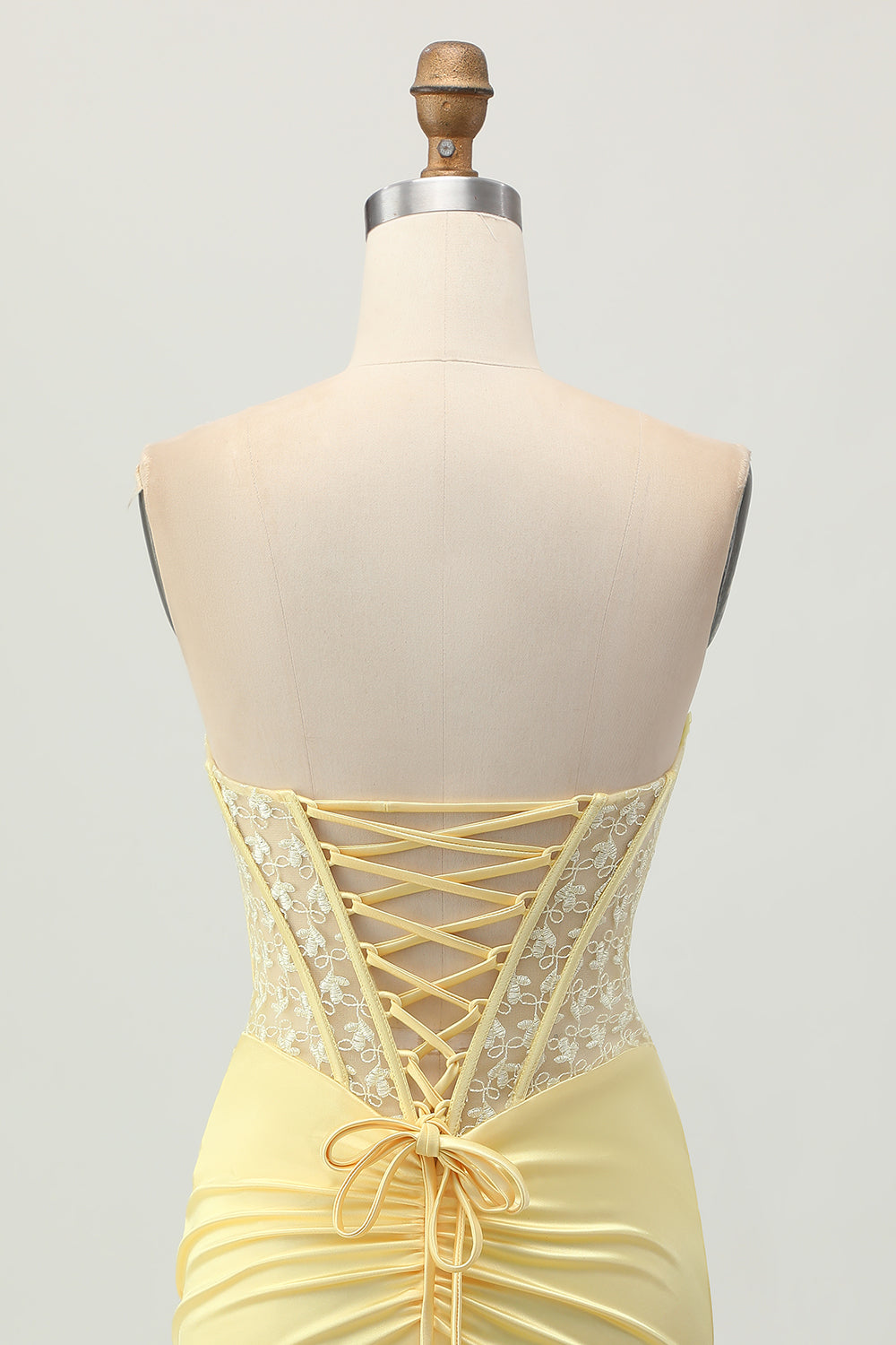 Strapless Corset Ruched Yellow Homecoming Dress With Slit