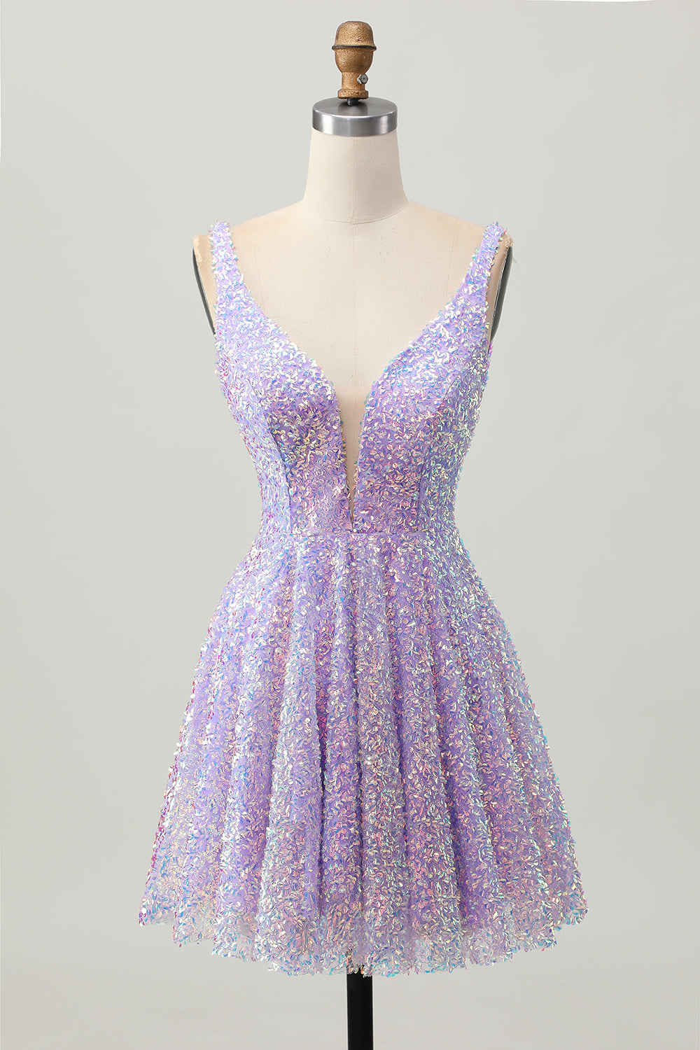 Glitter Lilac Sequined A Line Homecoming Dress