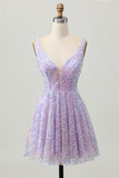 Glitter Lilac Sequined A Line Homecoming Dress