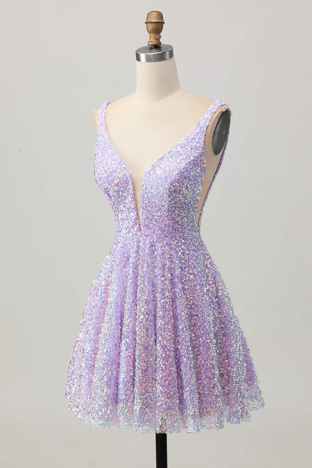 Glitter Lilac Sequined A Line Homecoming Dress
