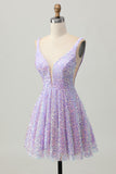 Glitter Lilac Sequined A Line Homecoming Dress