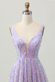 Glitter Lilac Sequined A Line Homecoming Dress