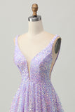Glitter Lilac Sequined A Line Homecoming Dress