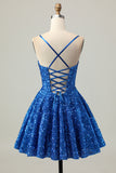 Sparkly Corset A-Line Dark Blue Homecoming Dress