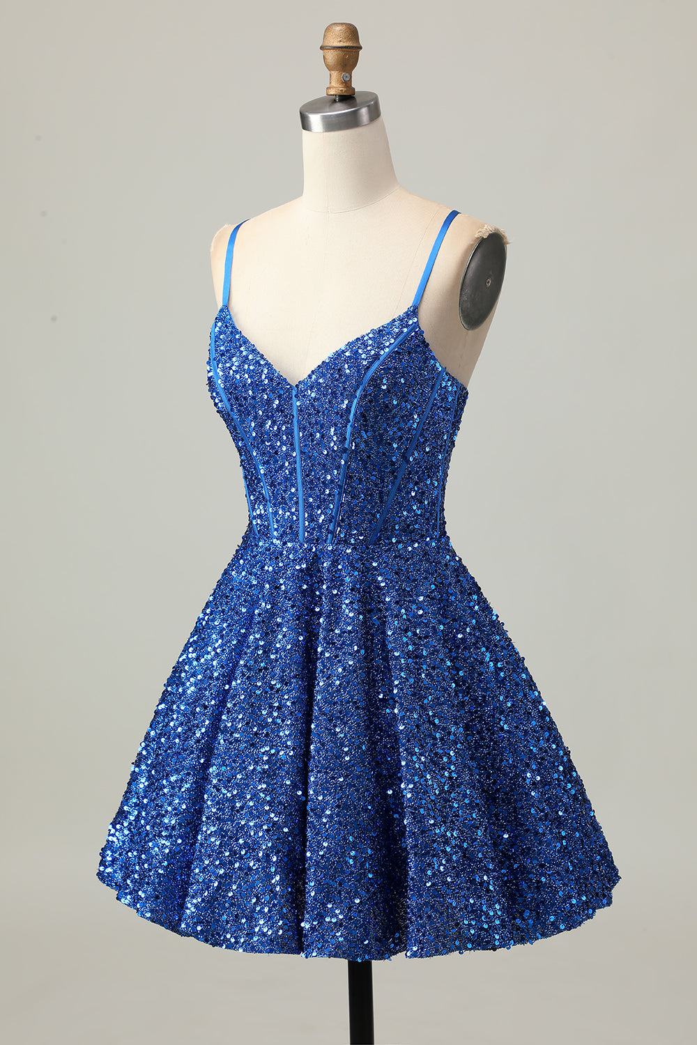Sparkly Corset A-Line Dark Blue Homecoming Dress