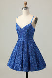 Sparkly Corset A-Line Dark Blue Homecoming Dress