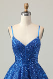 Sparkly Corset A-Line Dark Blue Homecoming Dress