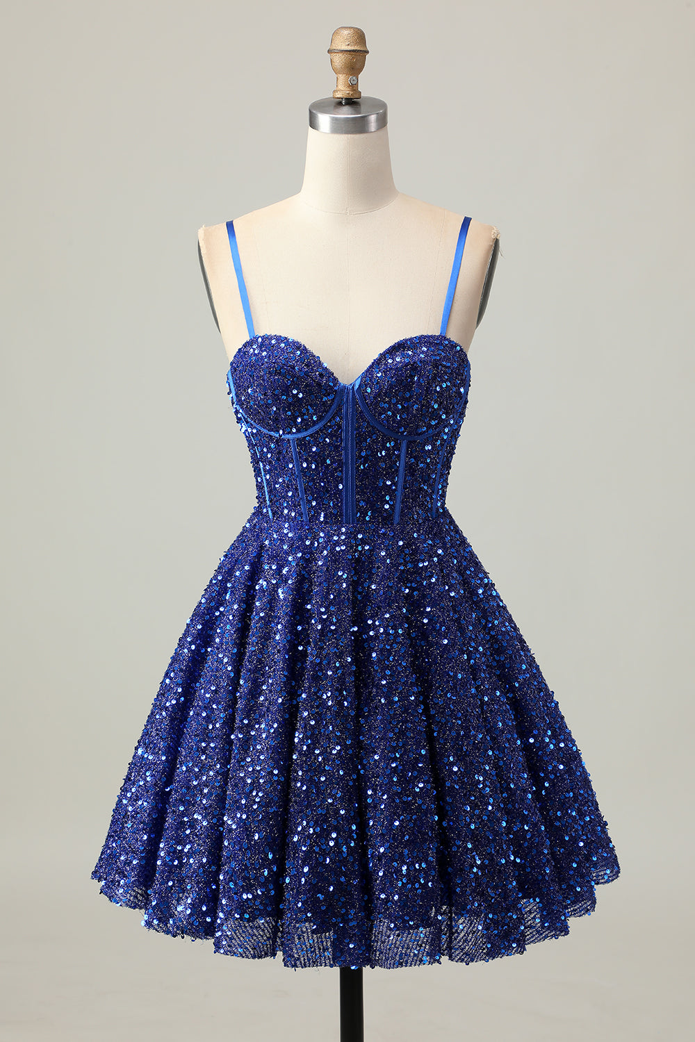 Dark Blue Corset A-Line Homecoming Dress With Sequins