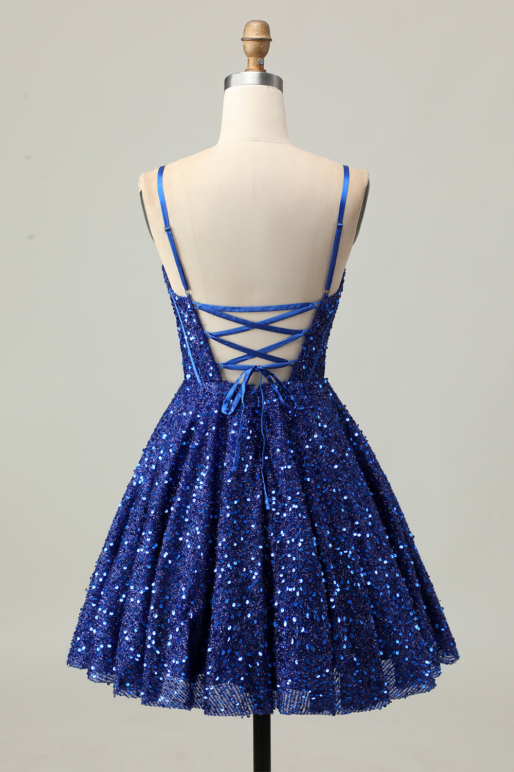 Dark Blue Corset A-Line Homecoming Dress With Sequins