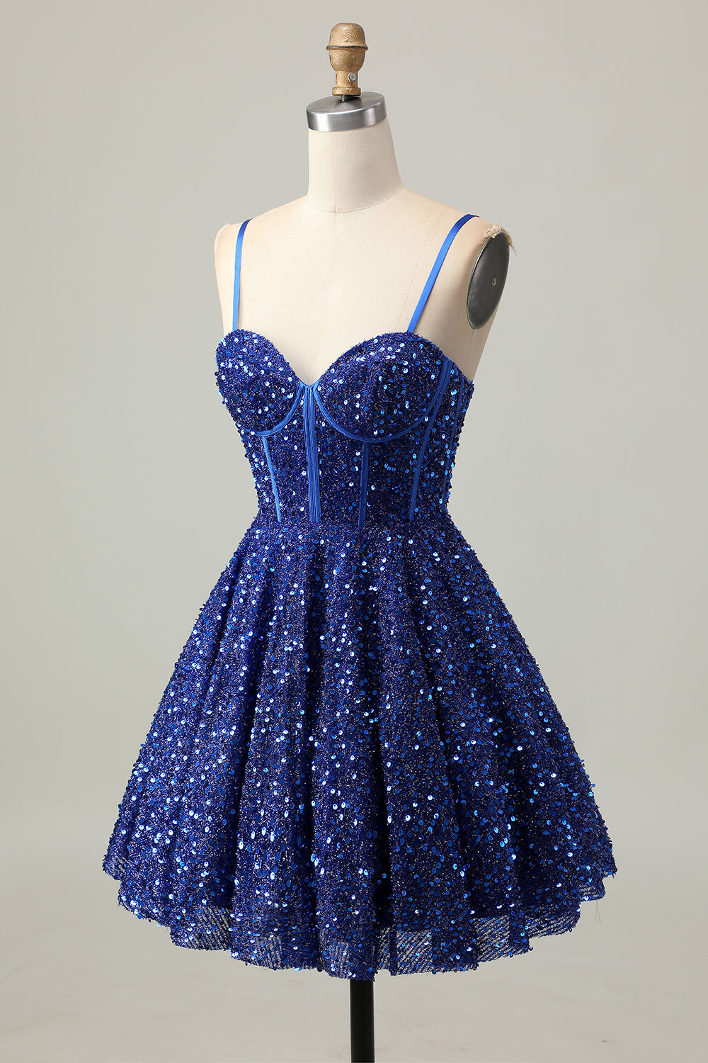 Dark Blue Corset A-Line Homecoming Dress With Sequins