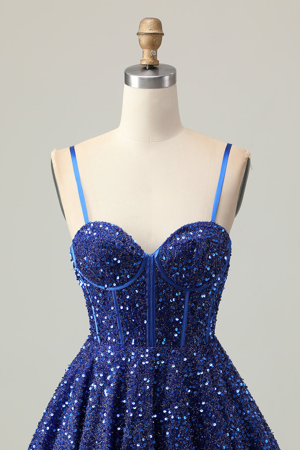 Dark Blue Corset A-Line Homecoming Dress With Sequins