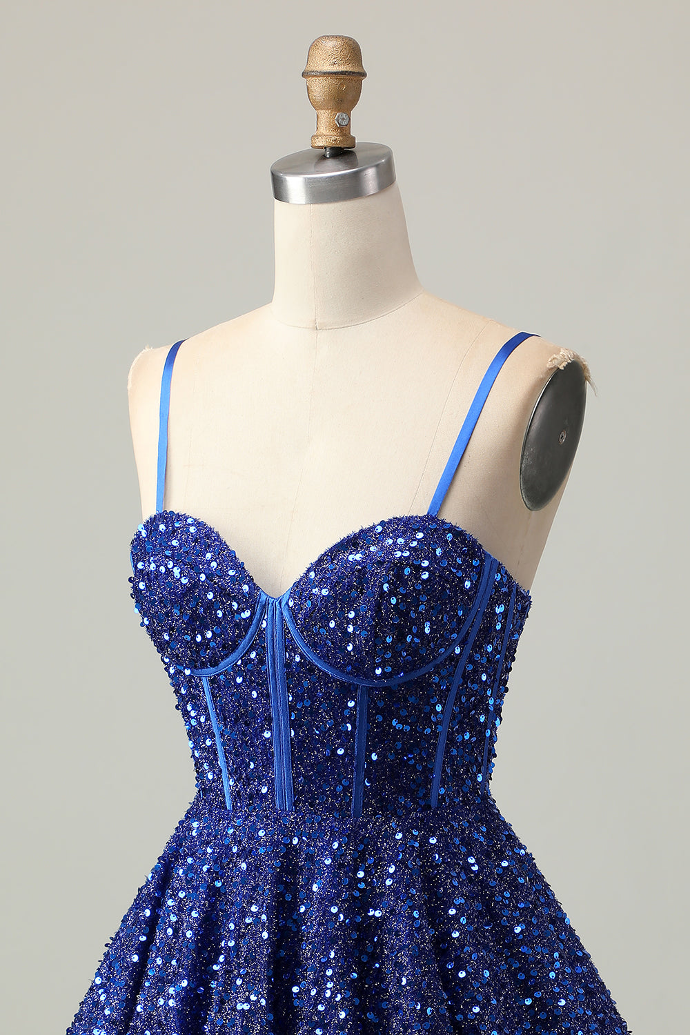 Dark Blue Corset A-Line Homecoming Dress With Sequins