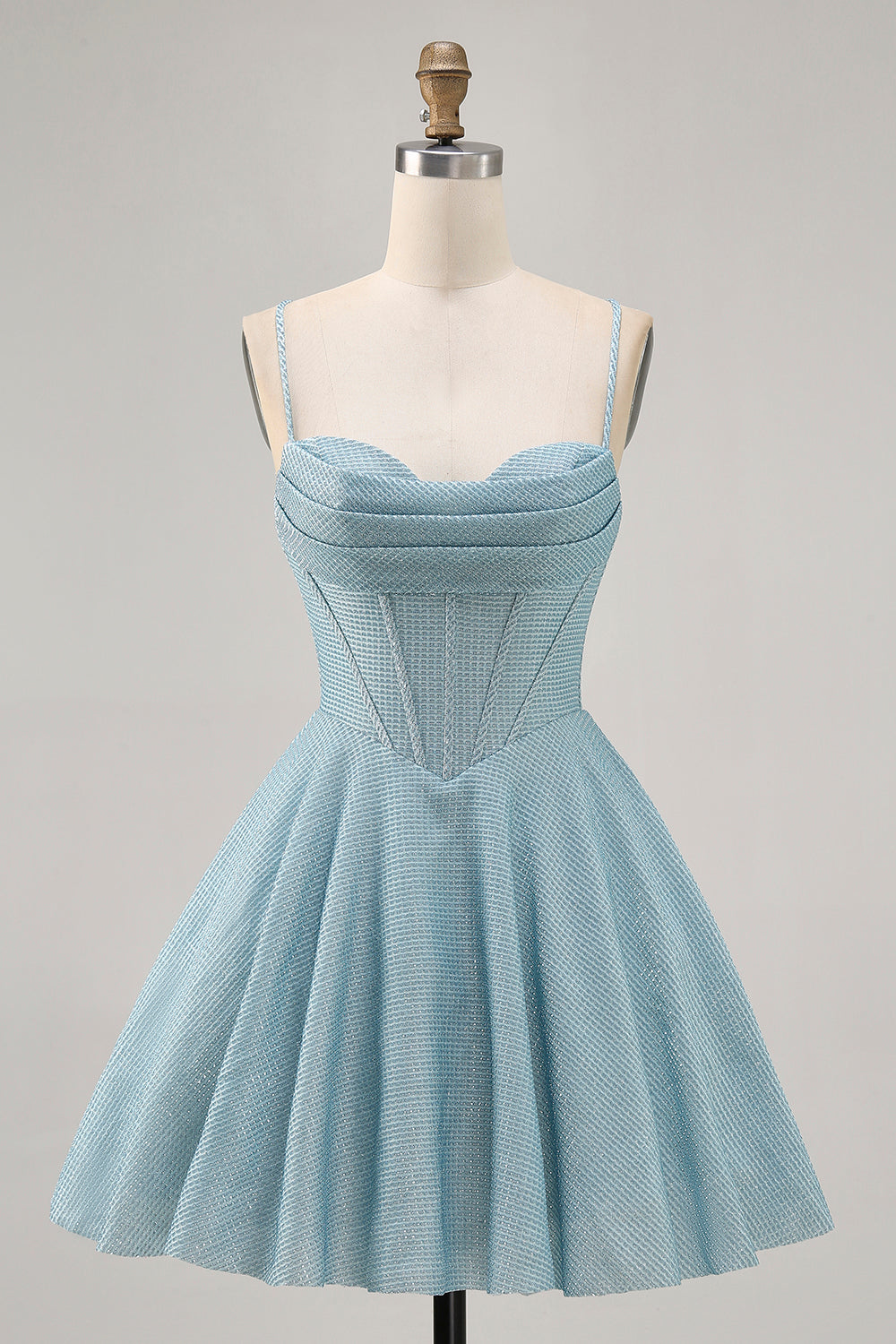 Corset A Line Spaghetti Straps Grey Blue Homecoming Dress with Lace-up Back