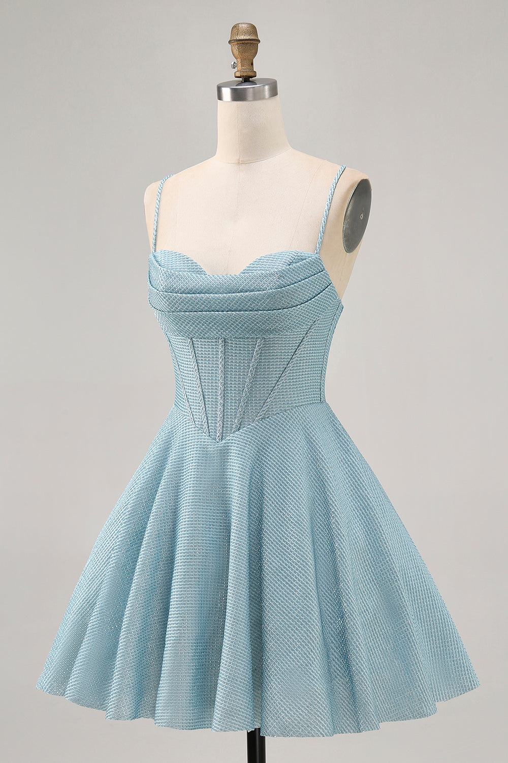Corset A Line Spaghetti Straps Grey Blue Homecoming Dress with Lace-up Back