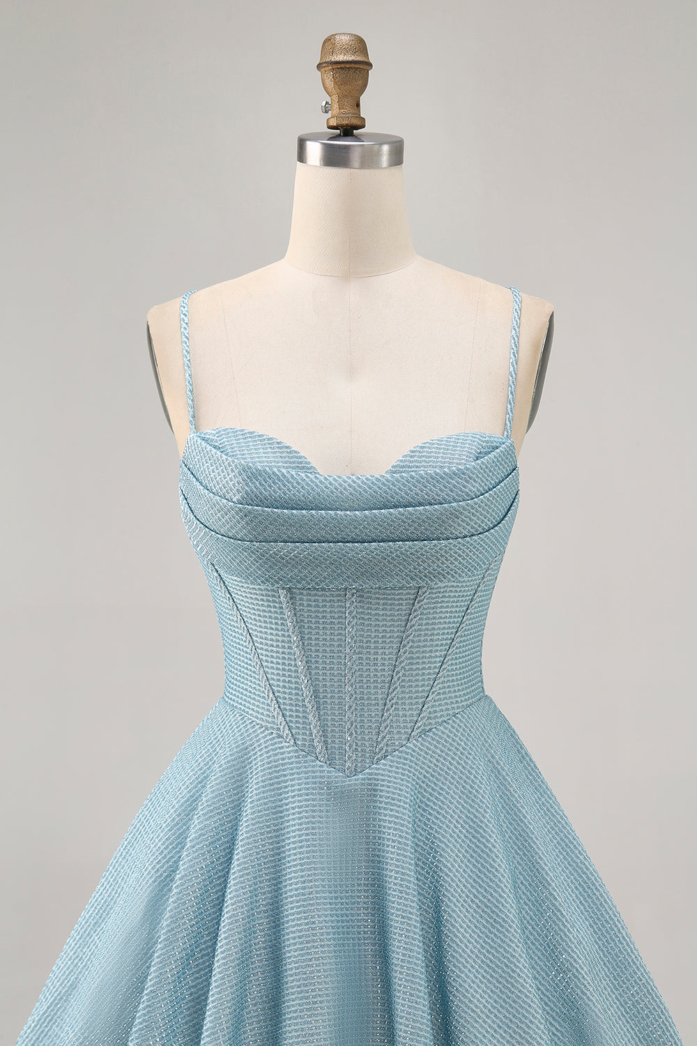 Corset A Line Spaghetti Straps Grey Blue Homecoming Dress with Lace-up Back