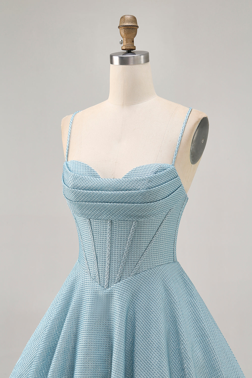 Corset A Line Spaghetti Straps Grey Blue Homecoming Dress with Lace-up Back