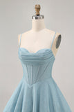 Corset A Line Spaghetti Straps Grey Blue Homecoming Dress with Lace-up Back