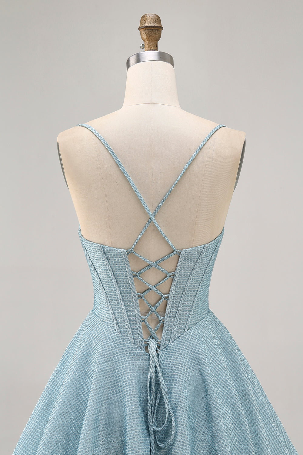 Corset A Line Spaghetti Straps Grey Blue Homecoming Dress with Lace-up Back