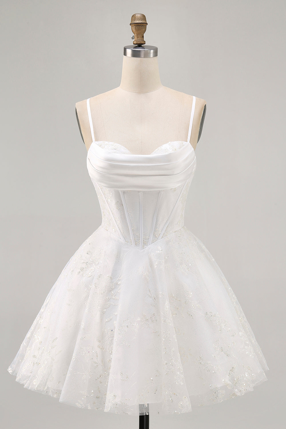 Glitter White A-Line Corset Homecoming Dress with Lace-up Back